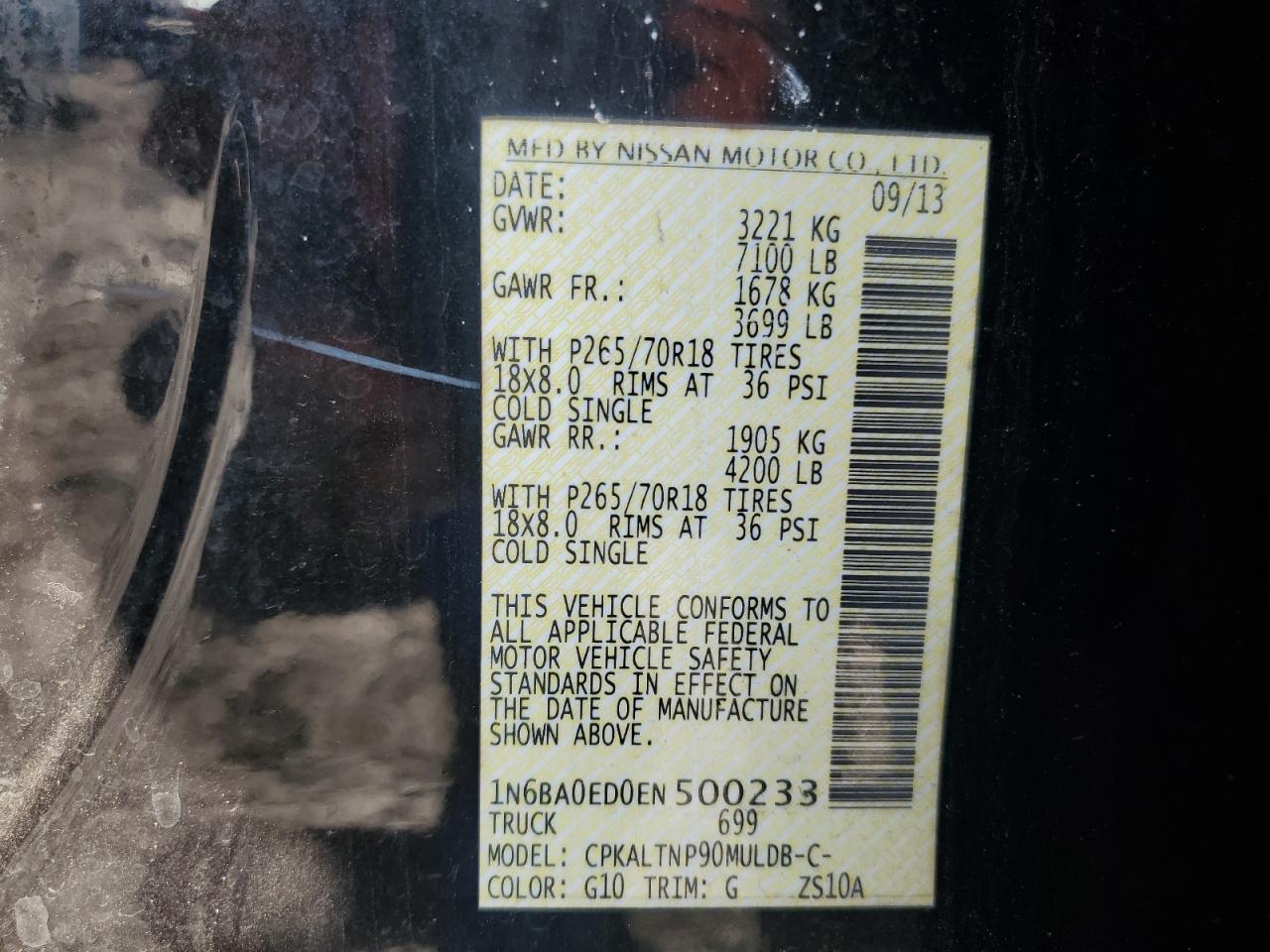 2014 Nissan Titan S VIN: 1N6BA0ED0EN500233 Lot: 90797895