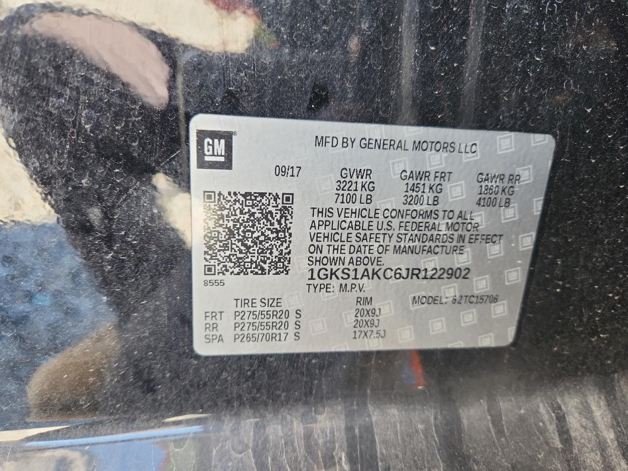 2018 GMC Yukon Sle VIN: 1GKS1AKC6JR122902 Lot: 92037985