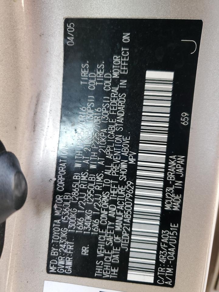 2005 Toyota Highlander Limited VIN: JTEDP21A850079629 Lot: 92741375