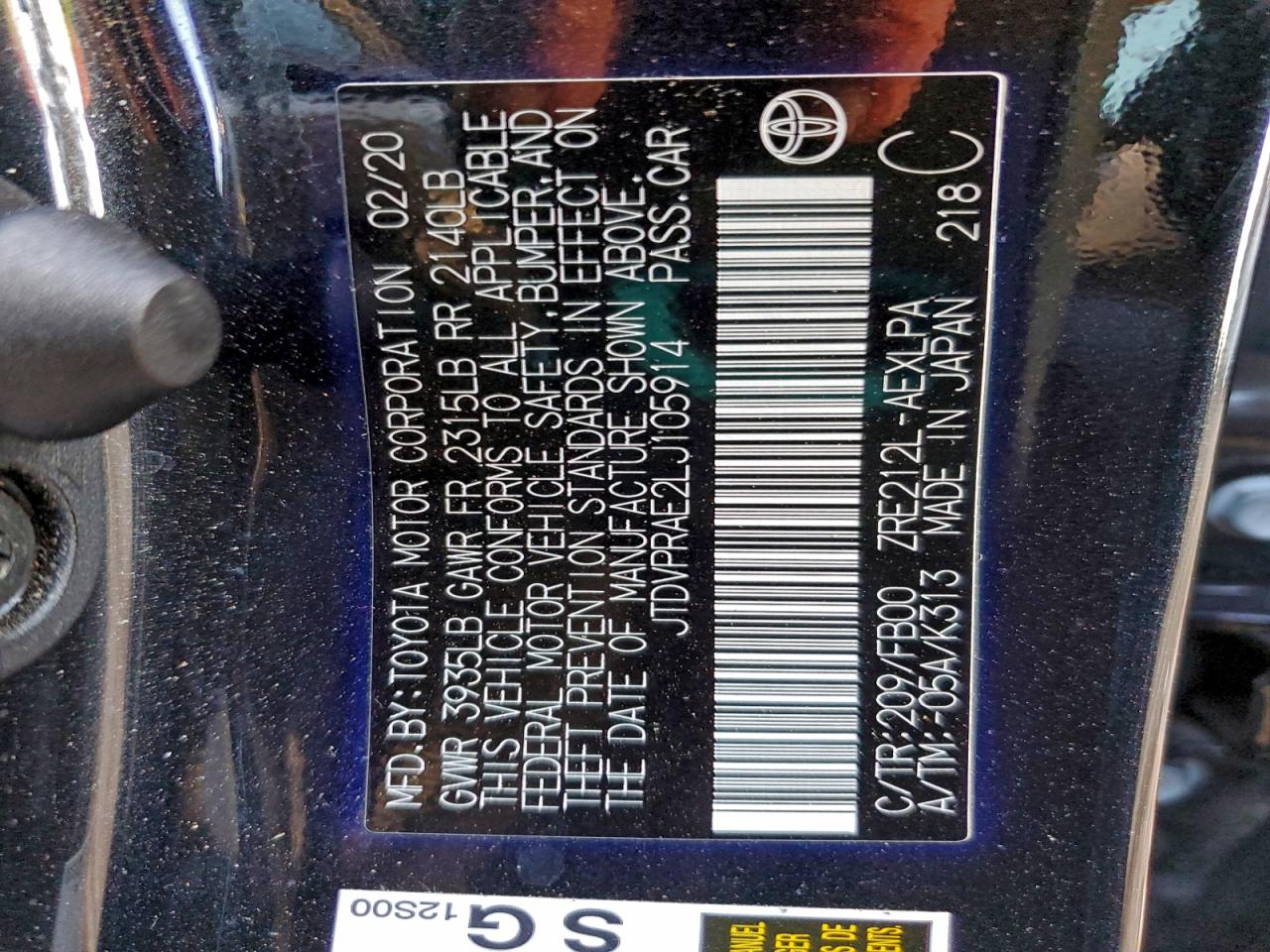 2020 Toyota Corolla Le VIN: JTDVPRAE2LJ105914 Lot: 93859935