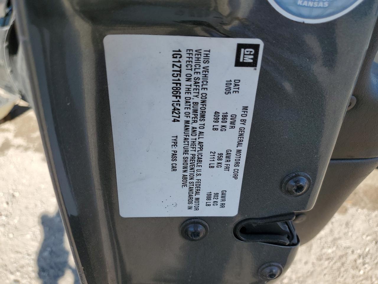 2006 Chevrolet Malibu Lt VIN: 1G1ZT51F86F154274 Lot: 91049085