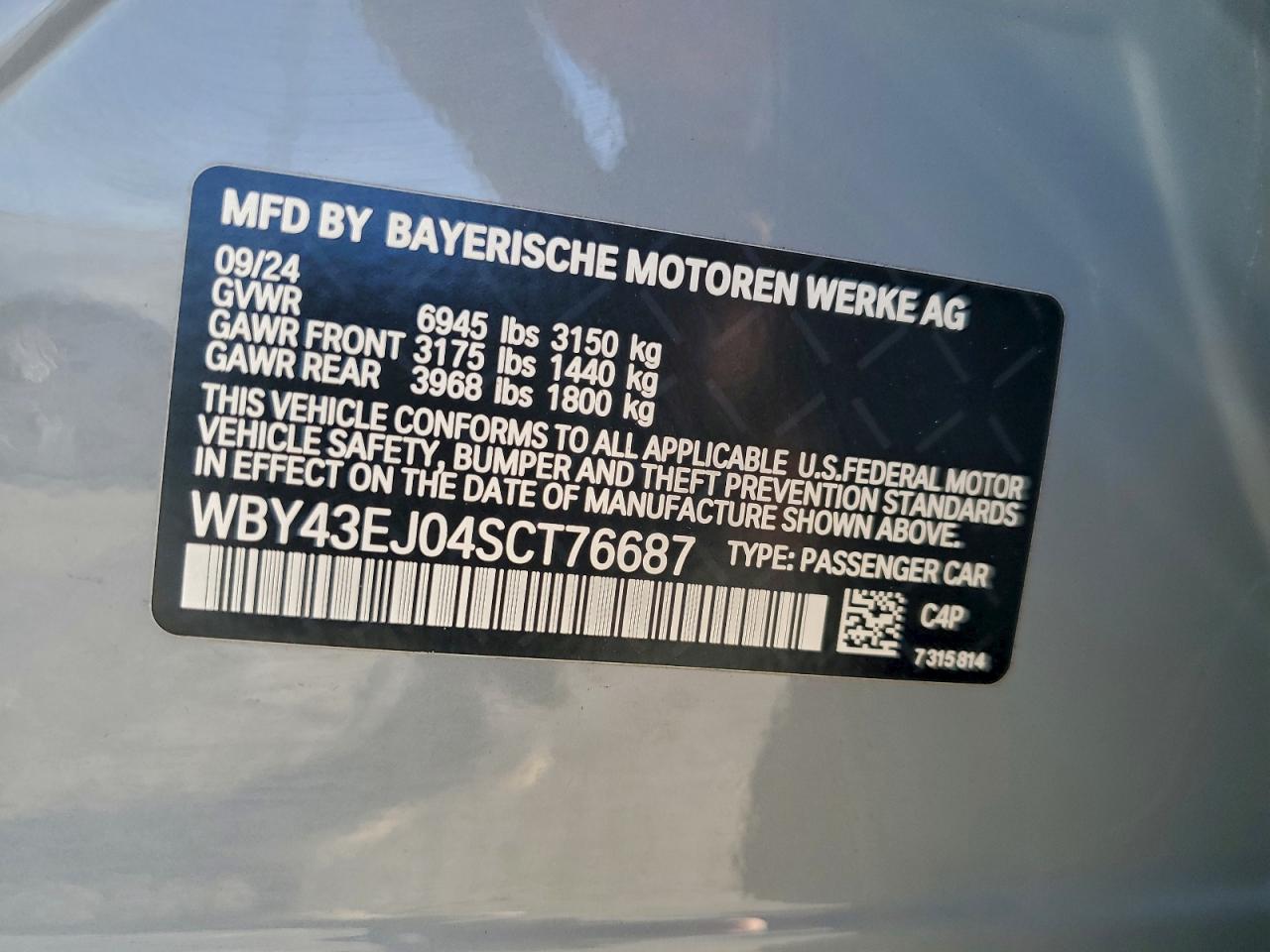 2025 BMW I7 Edrive50 VIN: WBY43EJ04SCT76687 Lot: 93139115