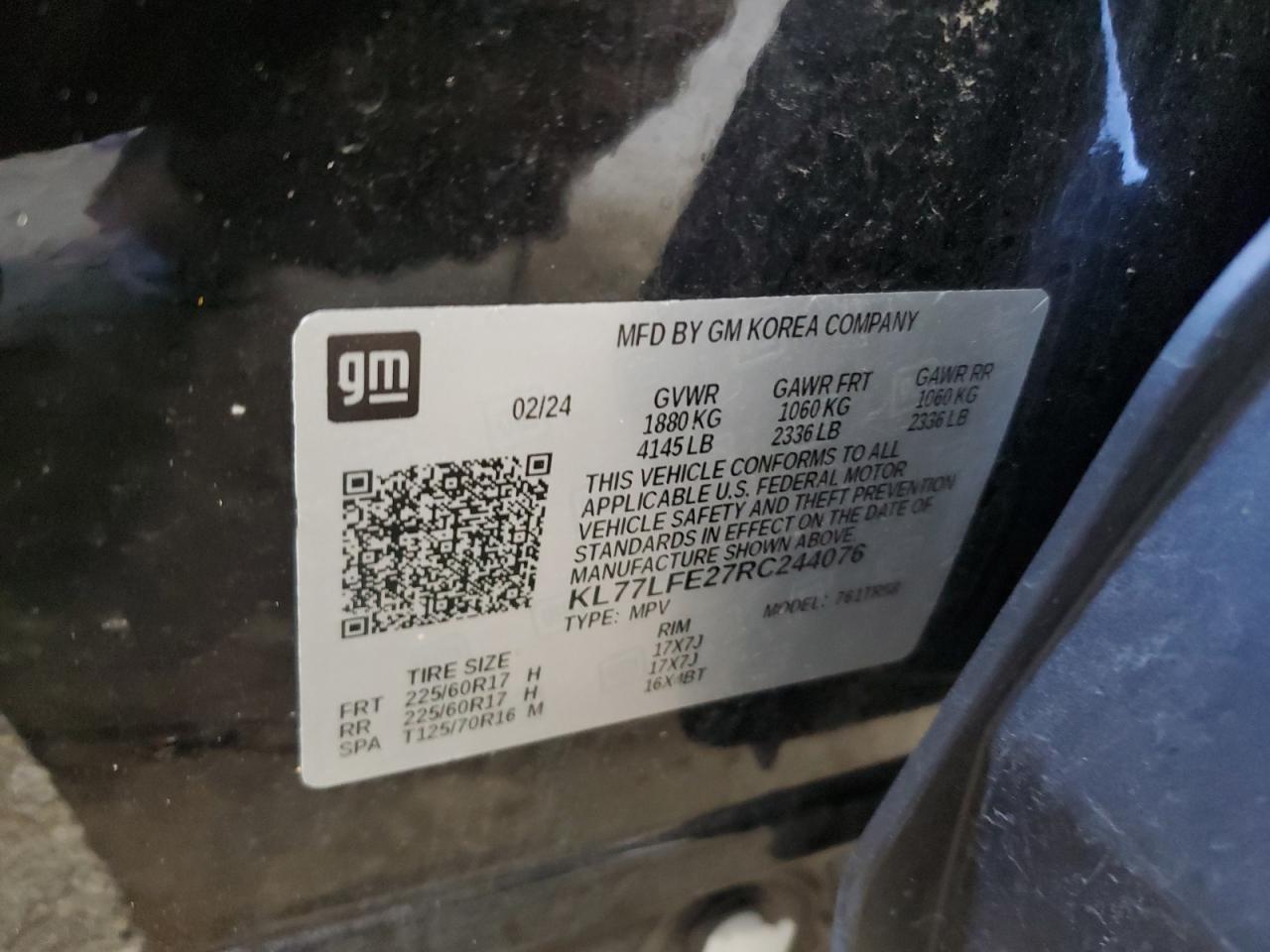 2024 Chevrolet Trax Ls VIN: KL77LFE27RC244076 Lot: 92602815