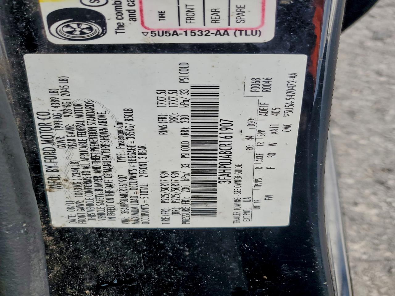 2012 Ford Fusion Sel VIN: 3FAHP0JA8CR161907 Lot: 94556745