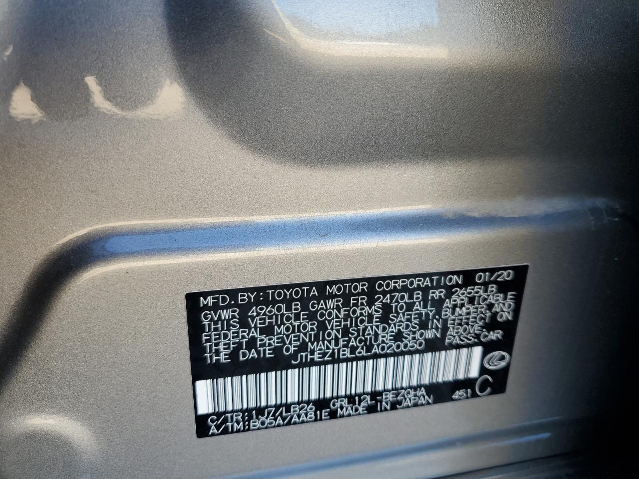 2020 Lexus Gs 350 F Sport VIN: JTHEZ1BL6LA020050 Lot: 91006665