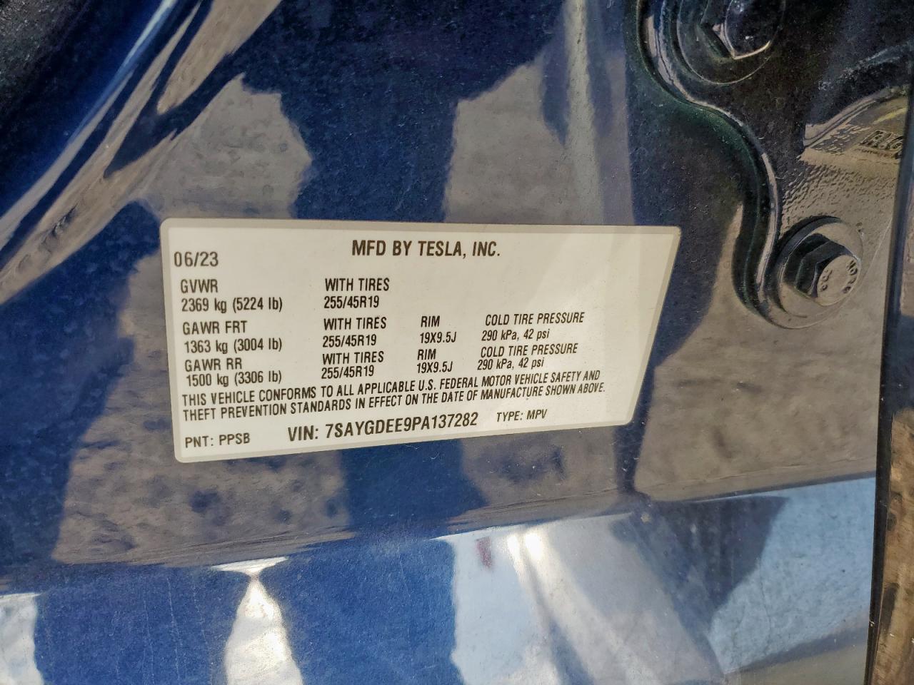 2023 Tesla Model Y VIN: 7SAYGDEE9PA137282 Lot: 91972185