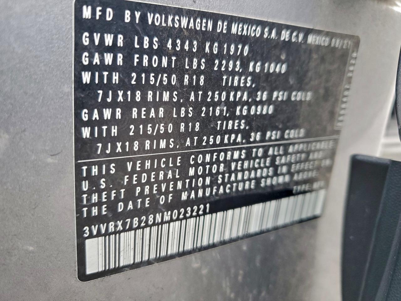 2022 Volkswagen Taos Se VIN: 3VVRX7B28NM023221 Lot: 93690185