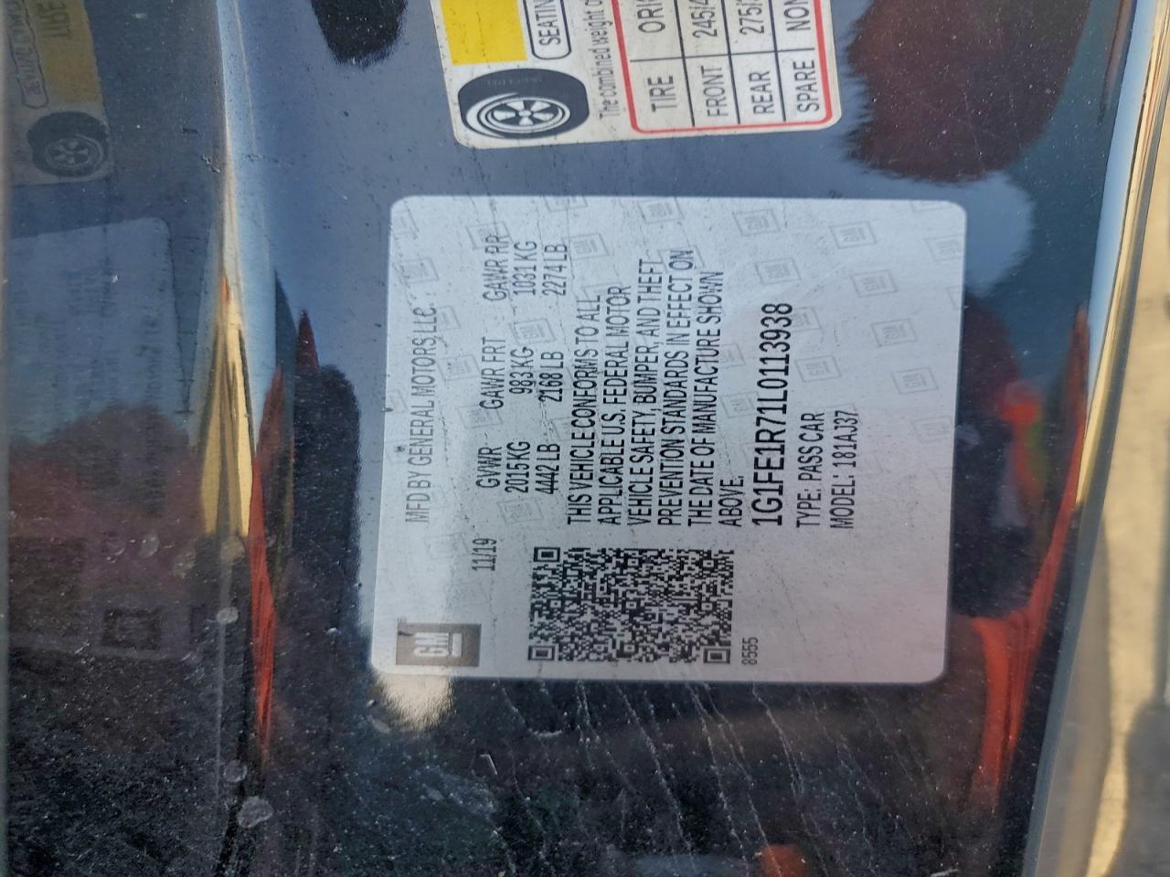 2020 Chevrolet Camaro Lz VIN: 1G1FE1R71L0113938 Lot: 93788775