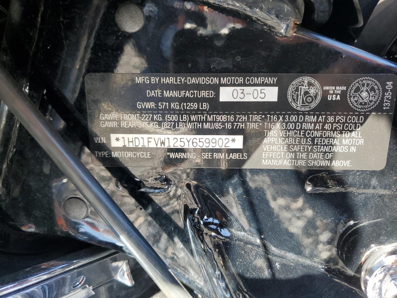 2005 Harley-Davidson Flhti VIN: 1HD1FVW125Y659902 Lot: 91142865