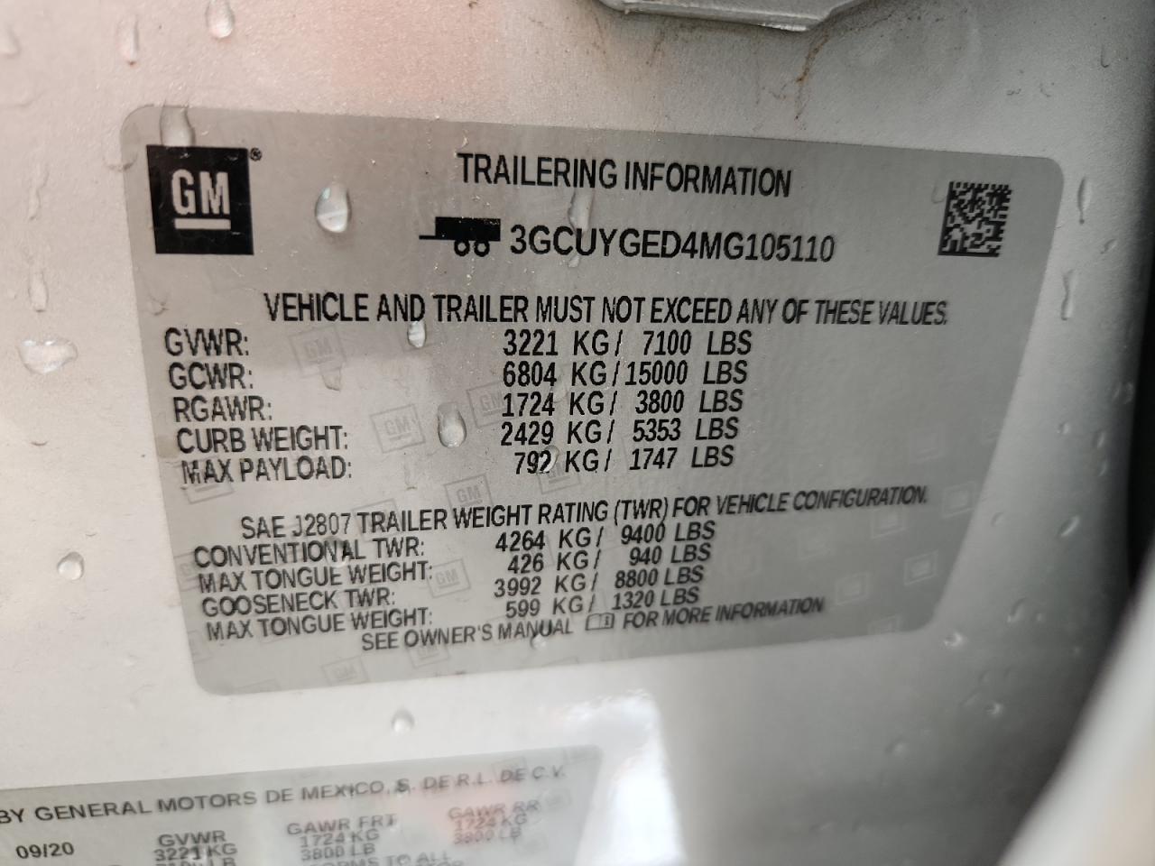 2021 Chevrolet Silverado K1500 Ltz VIN: 3GCUYGED4MG105110 Lot: 85431805