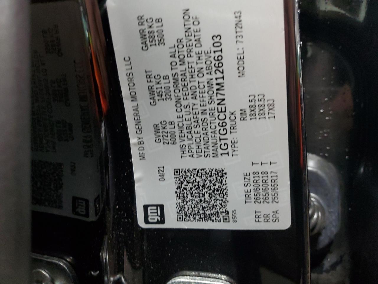 2021 GMC Canyon Elevation VIN: 1GTG6CEN7M1266103 Lot: 92305505