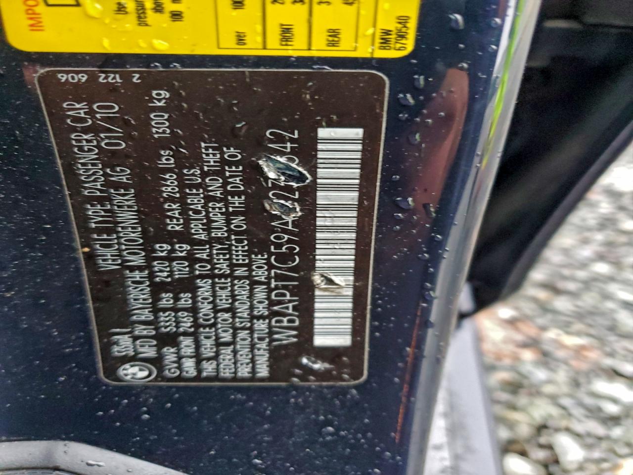 2010 BMW 535 Xi VIN: WBAPT7C59AC237542 Lot: 86539425