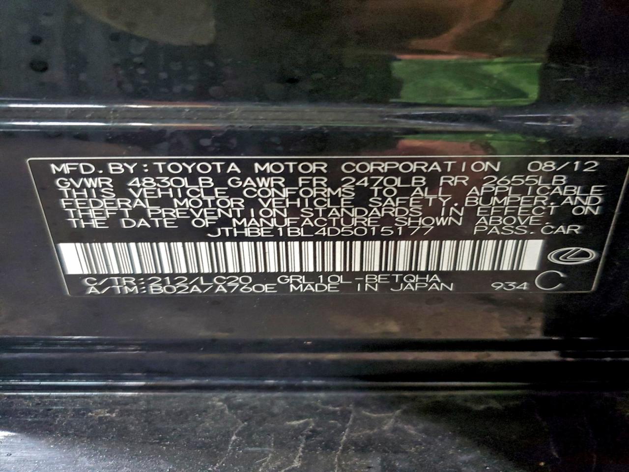 2013 Lexus Gs 350 VIN: JTHBE1BL4D5015177 Lot: 94227315