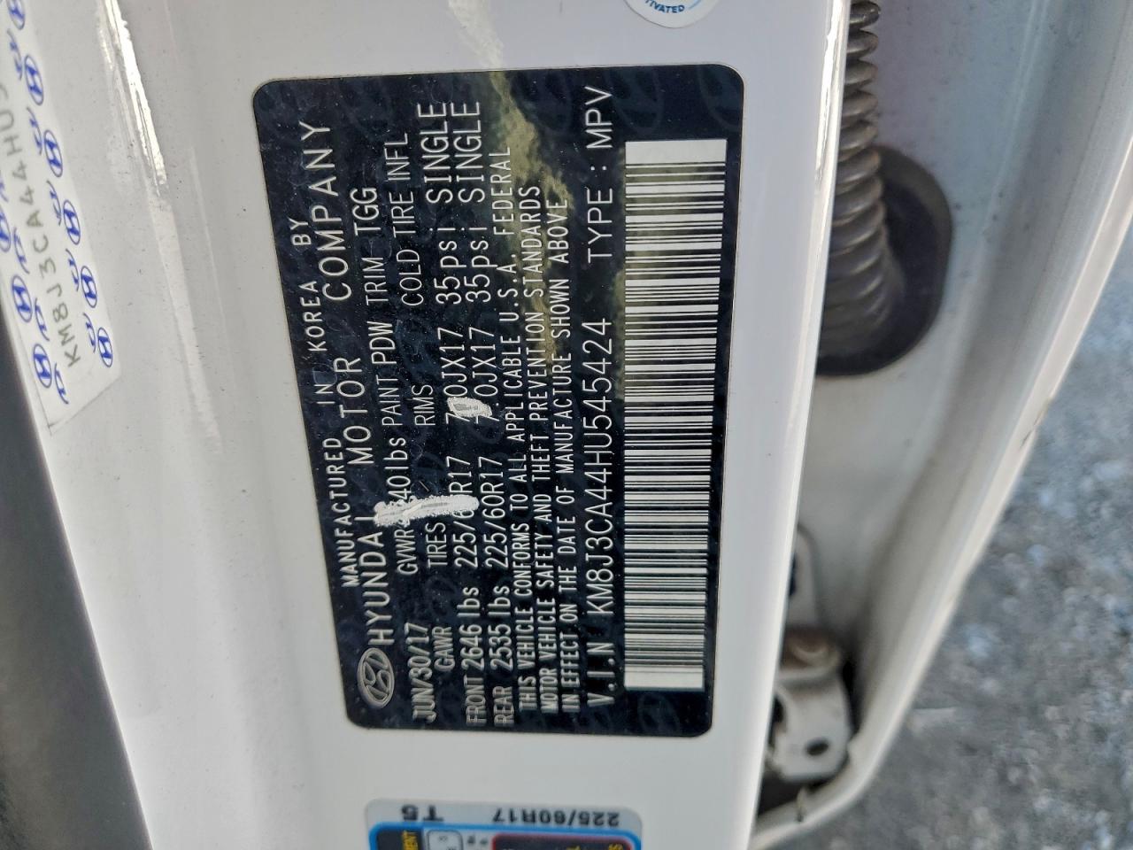 2017 Hyundai Tucson Limited VIN: KM8J3CA44HU545424 Lot: 93492965