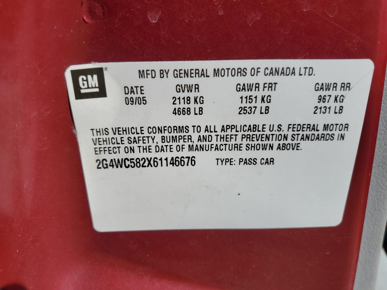 2006 Buick Lacrosse Cx VIN: 2G4WC582X61146676 Lot: 92712455