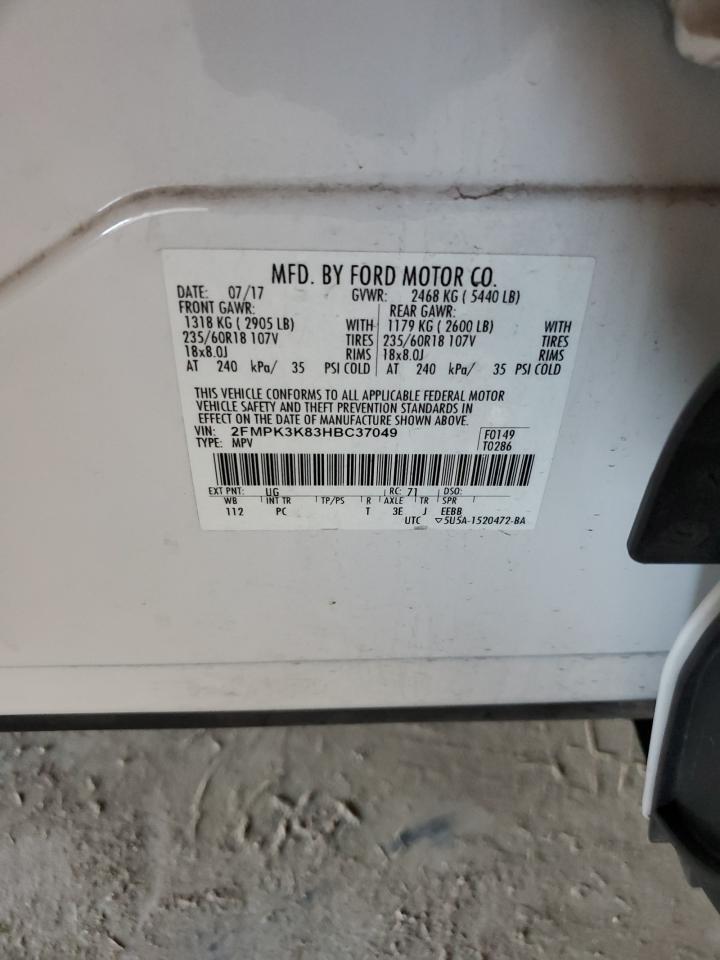 2017 Ford Edge Titanium VIN: 2FMPK3K83HBC37049 Lot: 92538045