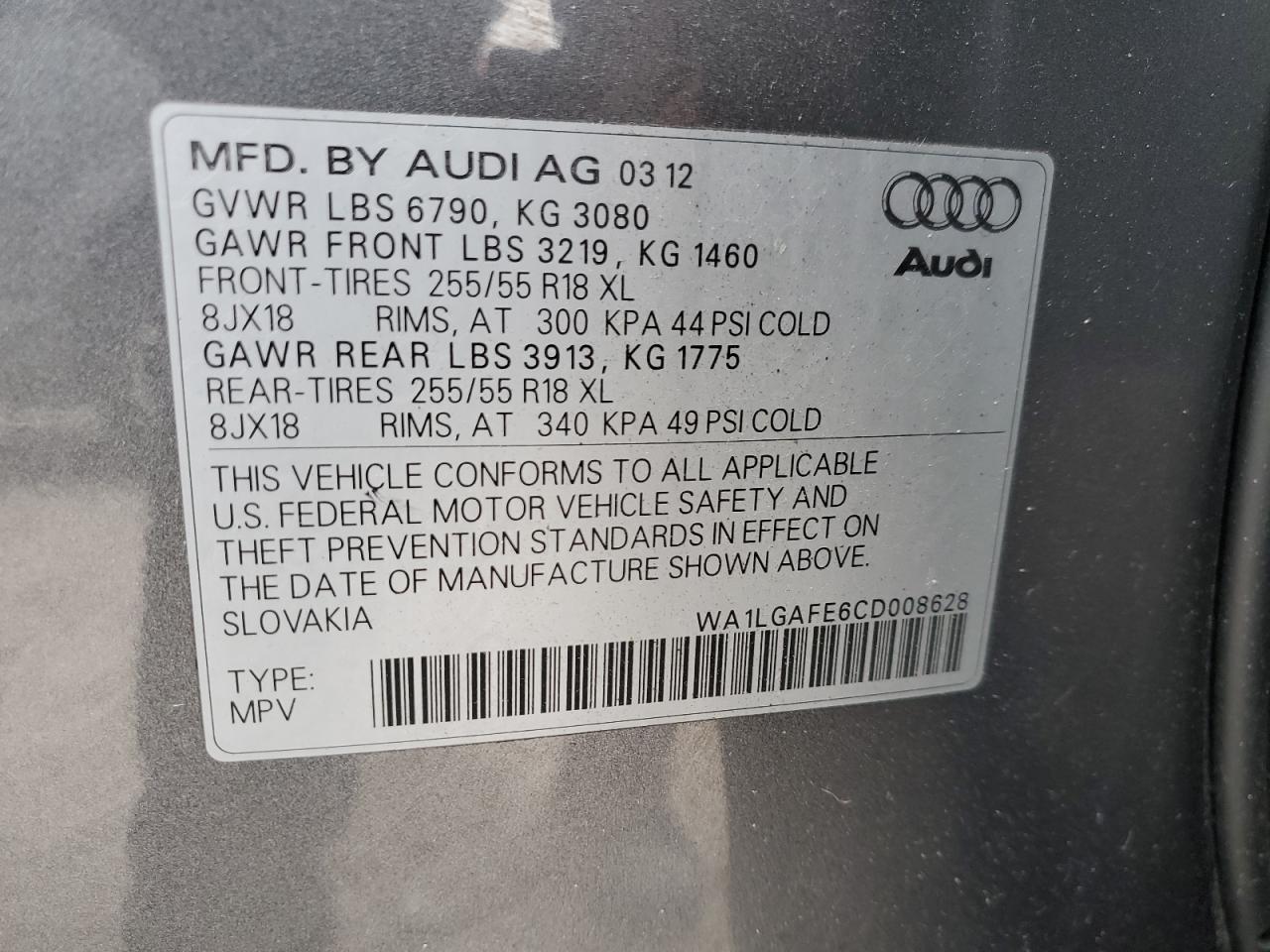2012 Audi Q7 Premium Plus VIN: WA1LGAFE6CD008628 Lot: 92617725