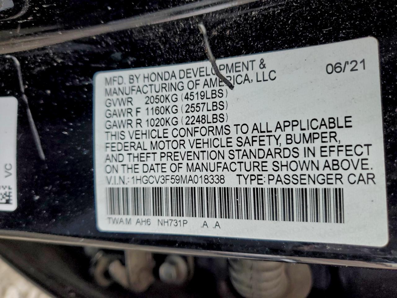 2021 Honda Accord Hybrid Exl VIN: 1HGCV3F59MA018338 Lot: 94174205
