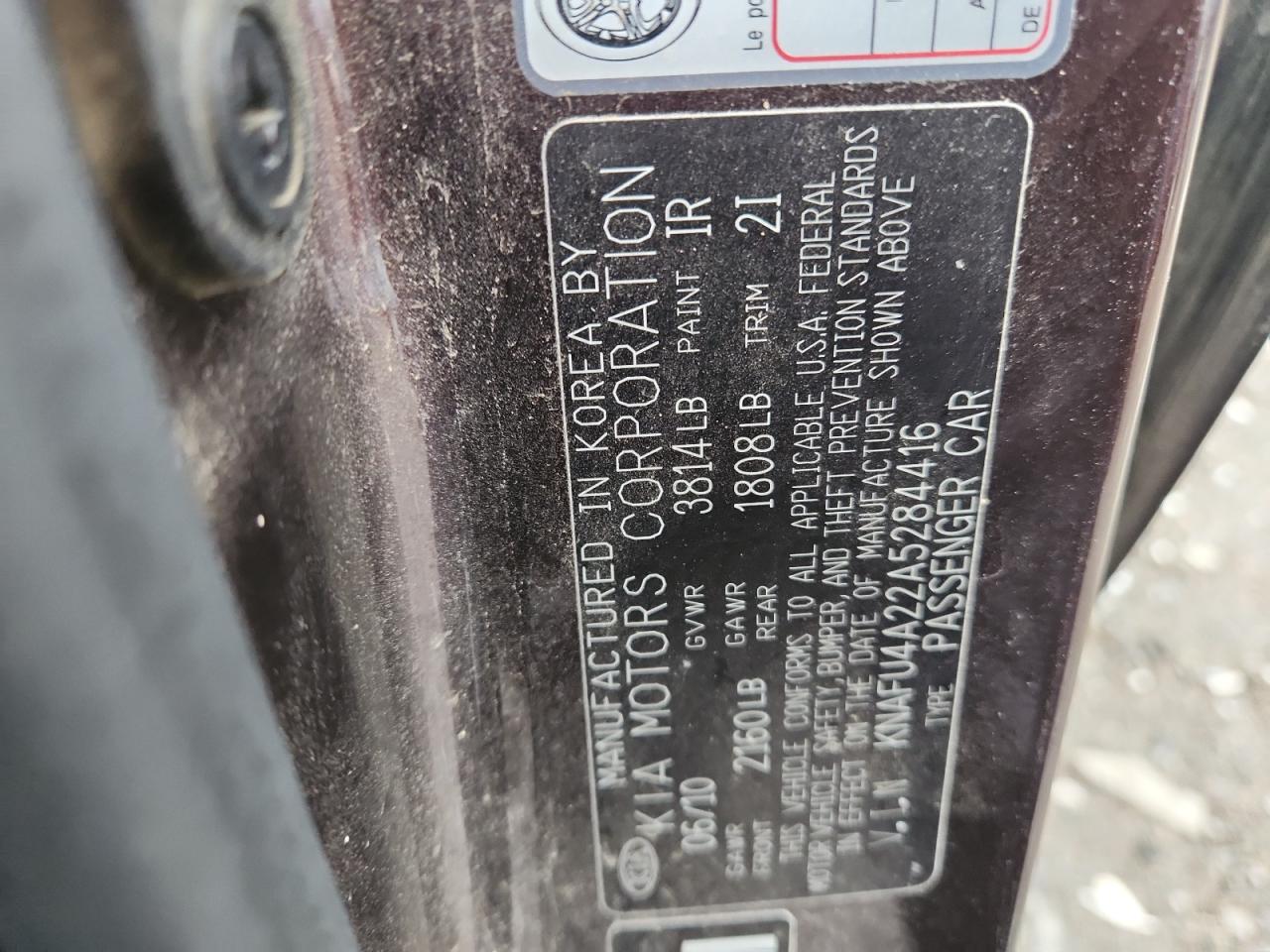 2010 Kia Forte Ex VIN: KNAFU4A22A5284416 Lot: 93018585