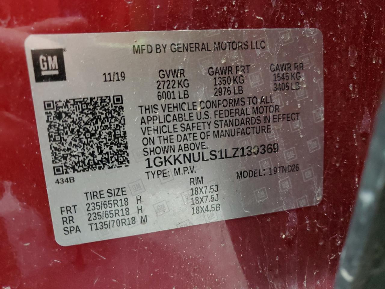 2020 GMC Acadia Slt VIN: 1GKKNULS1LZ130369 Lot: 93215045