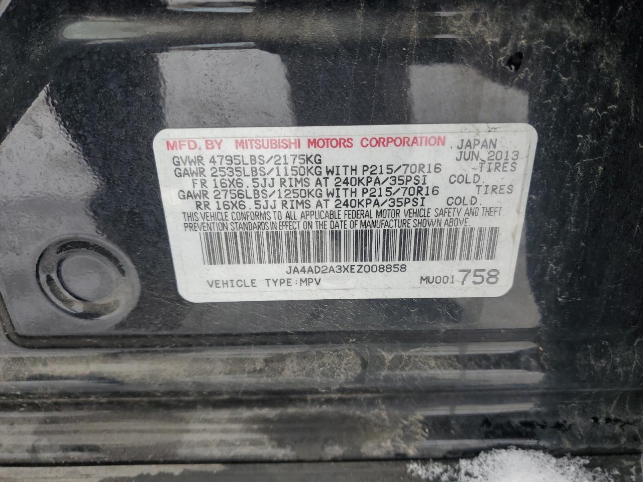 2014 Mitsubishi Outlander Es VIN: JA4AD2A3XEZ008858 Lot: 92157505