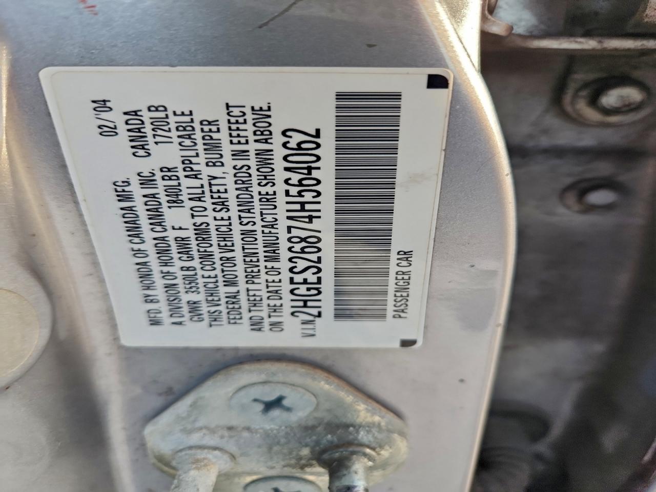 2004 Honda Civic Ex VIN: 2HGES26874H564062 Lot: 94266975