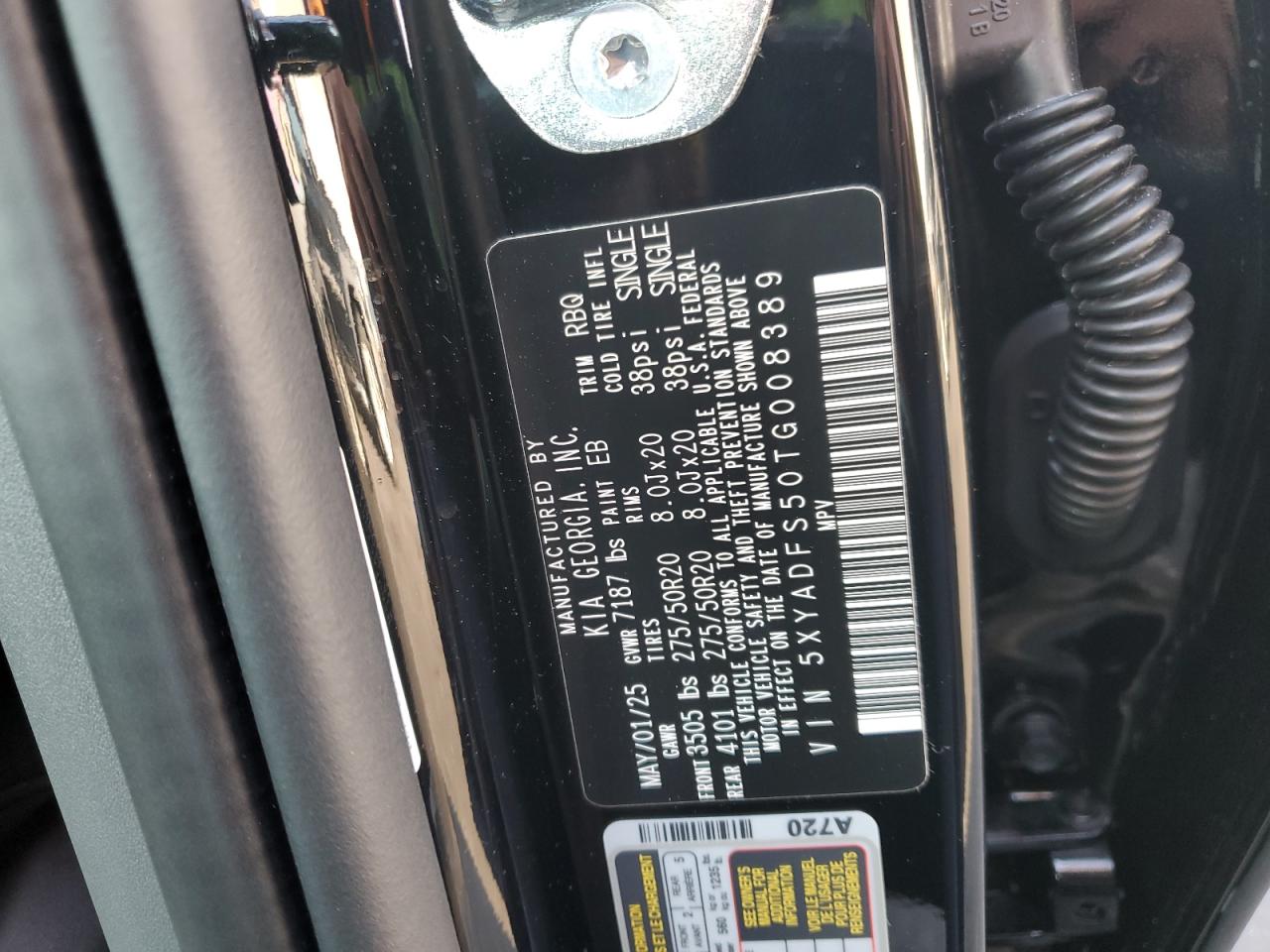 2026 Kia Ev9 Land VIN: 5XYADFS50TG008389 Lot: 93274255