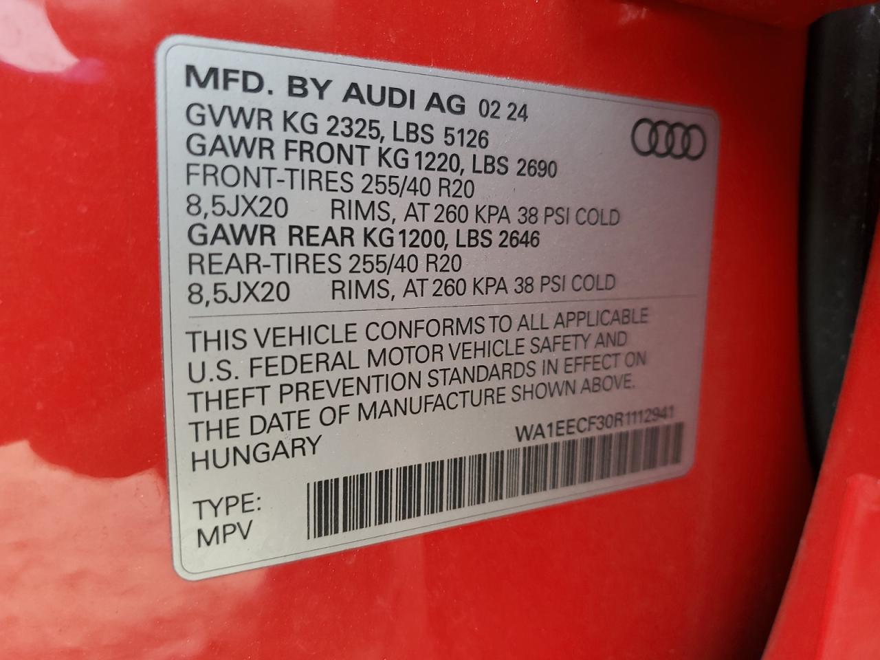 2024 Audi Q3 Premium Plus S Line 45 VIN: WA1EECF30R1112941 Lot: 93253275