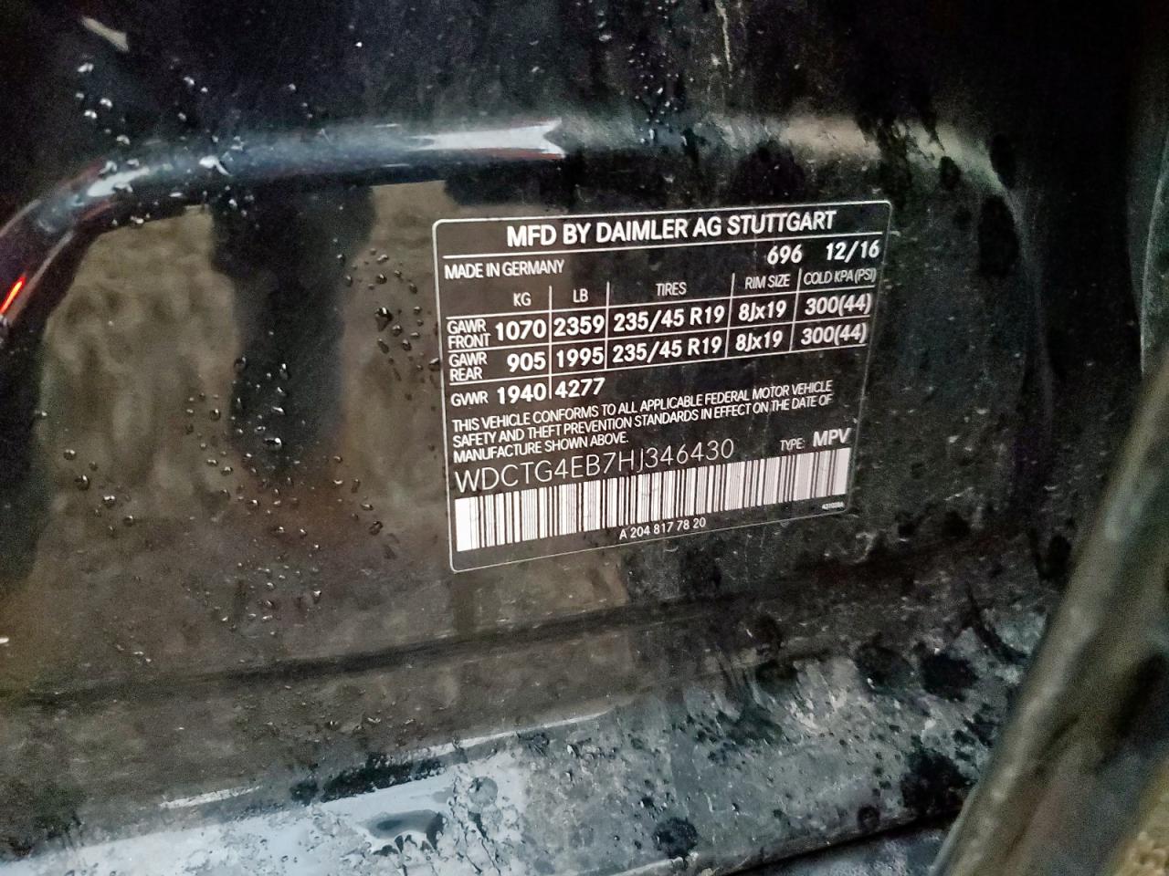 2017 Mercedes-Benz Gla 250 VIN: WDCTG4EB7HJ346430 Lot: 93766845