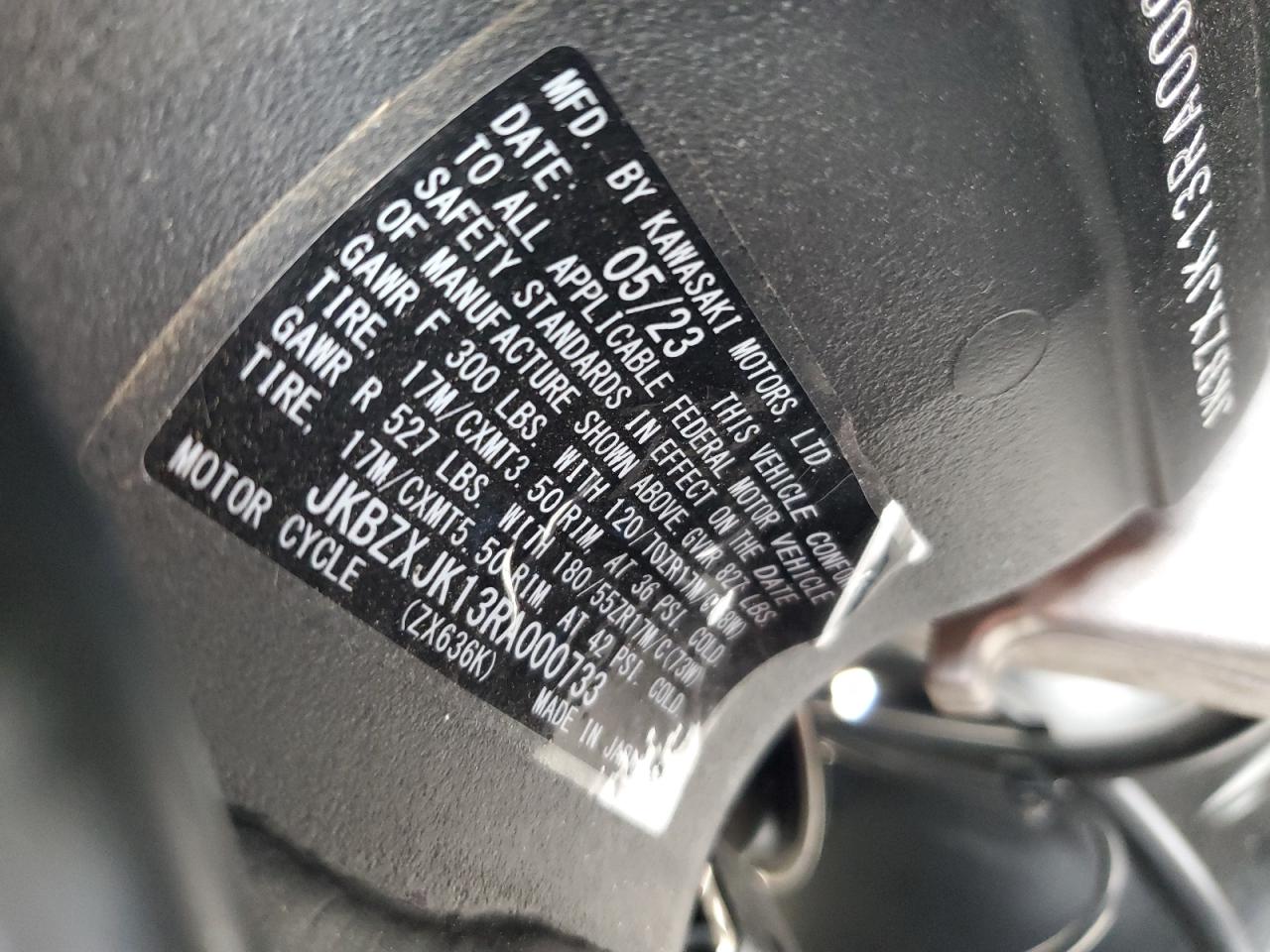 2024 Kawasaki Zx636 K VIN: JKBZXJK13RA000733 Lot: 90841385