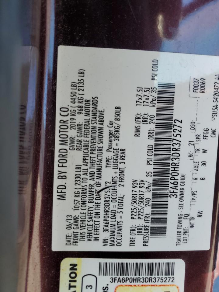 2013 Ford Fusion Se VIN: 3FA6P0HR3DR375272 Lot: 92483615