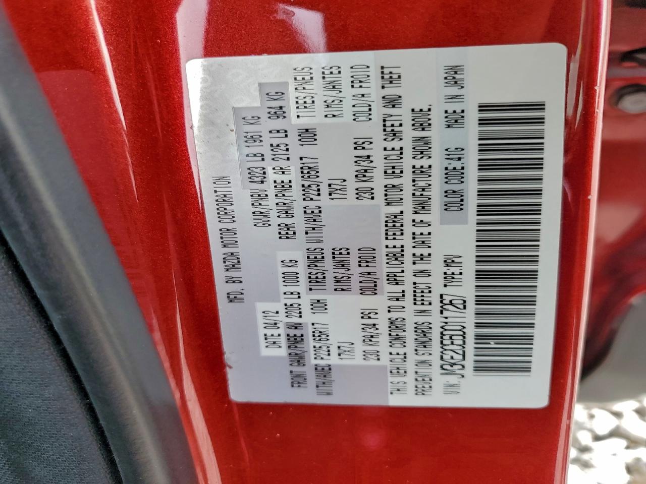 2013 Mazda Cx-5 Touring VIN: JM3KE2CE6D0117267 Lot: 93752295