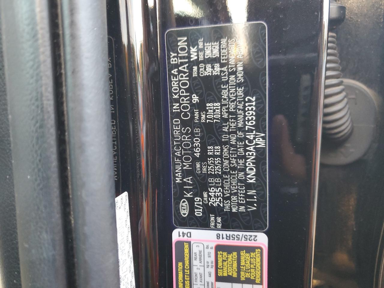 2020 Kia Sportage Ex VIN: KNDPN3AC4L7639312 Lot: 93810235