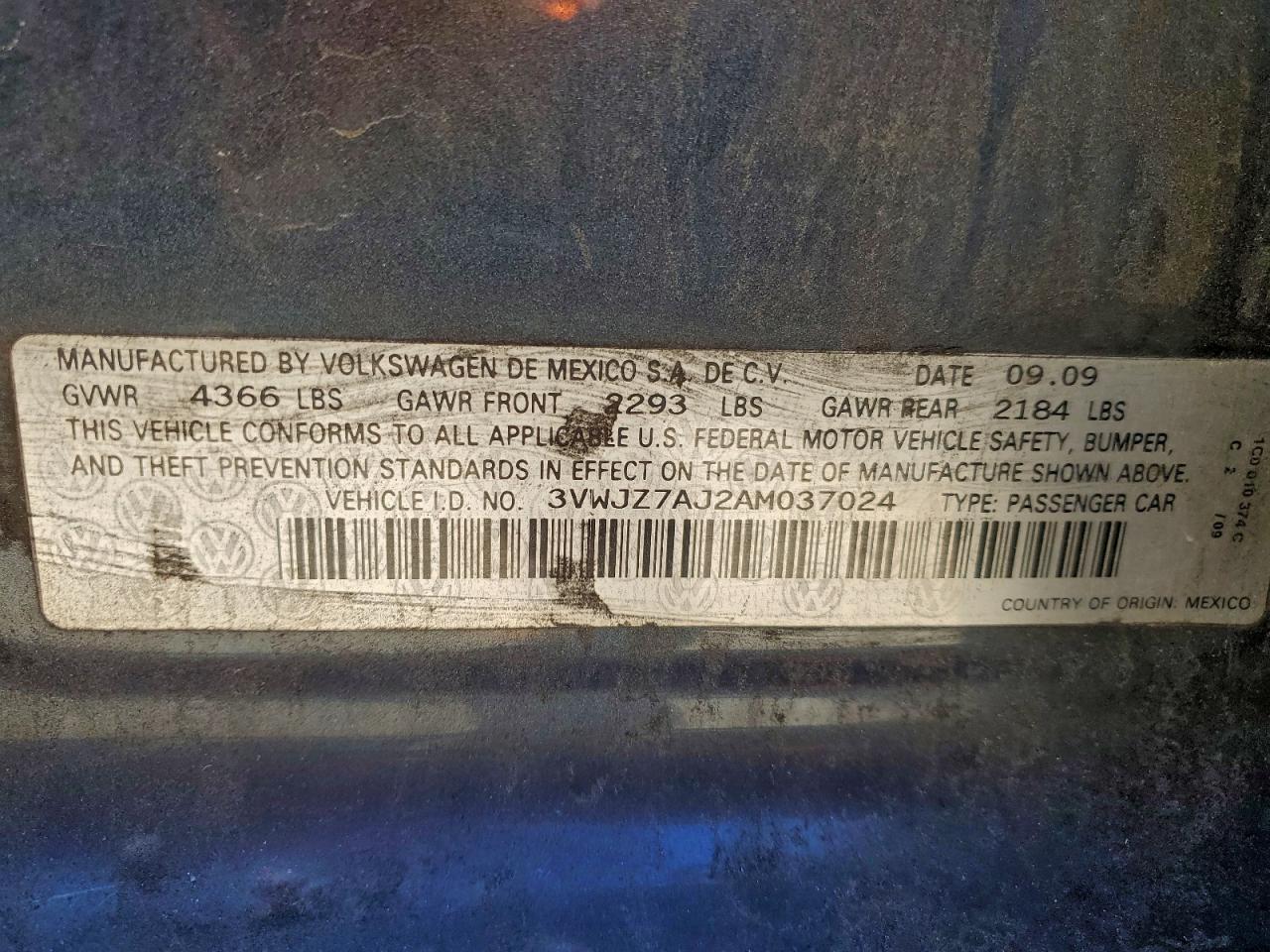 2010 Volkswagen Jetta S VIN: 3VWJZ7AJ2AM037024 Lot: 94314275