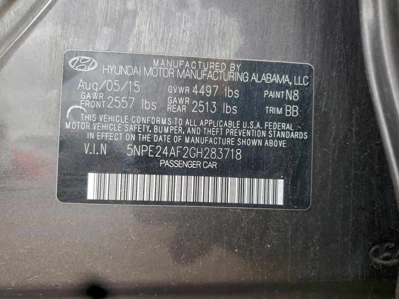 2016 Hyundai Sonata Se VIN: 5NPE24AF2GH283718 Lot: 94375205