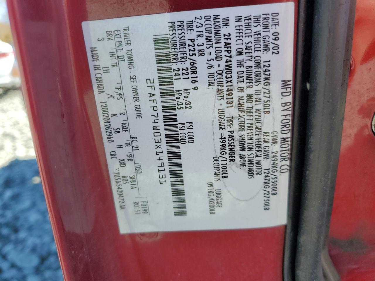 2003 Ford Crown Victoria Lx VIN: 2FAFP74W03X149131 Lot: 91249455