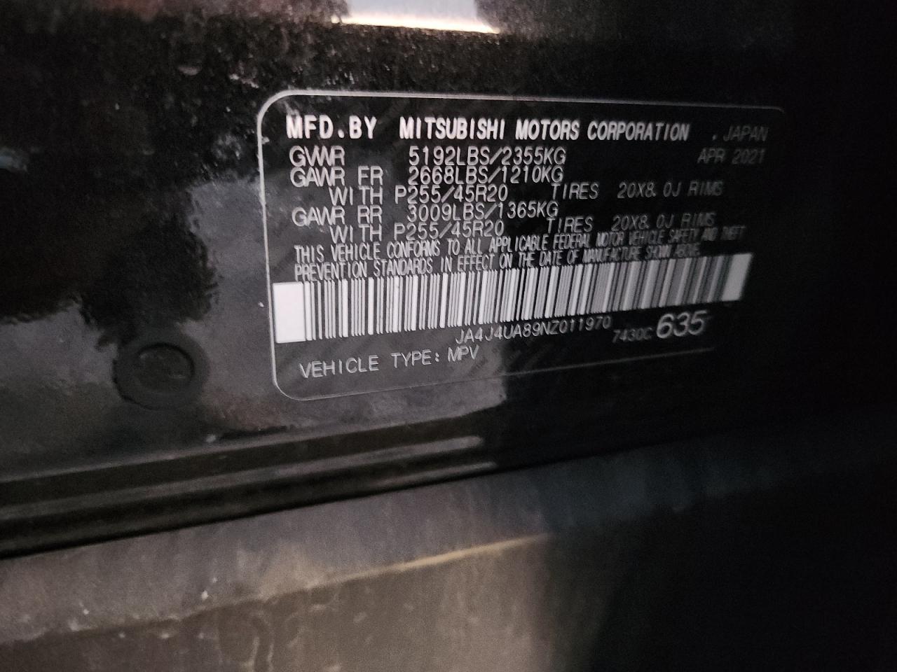 2022 Mitsubishi Outlander Se VIN: JA4J4UA89NZ011970 Lot: 91587045