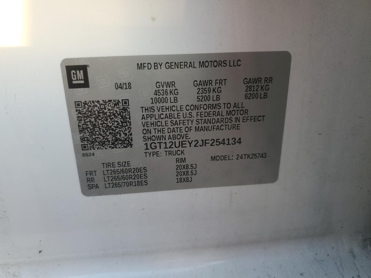 2018 GMC Sierra K2500 Denali VIN: 1GT12UEY2JF254134 Lot: 90988375