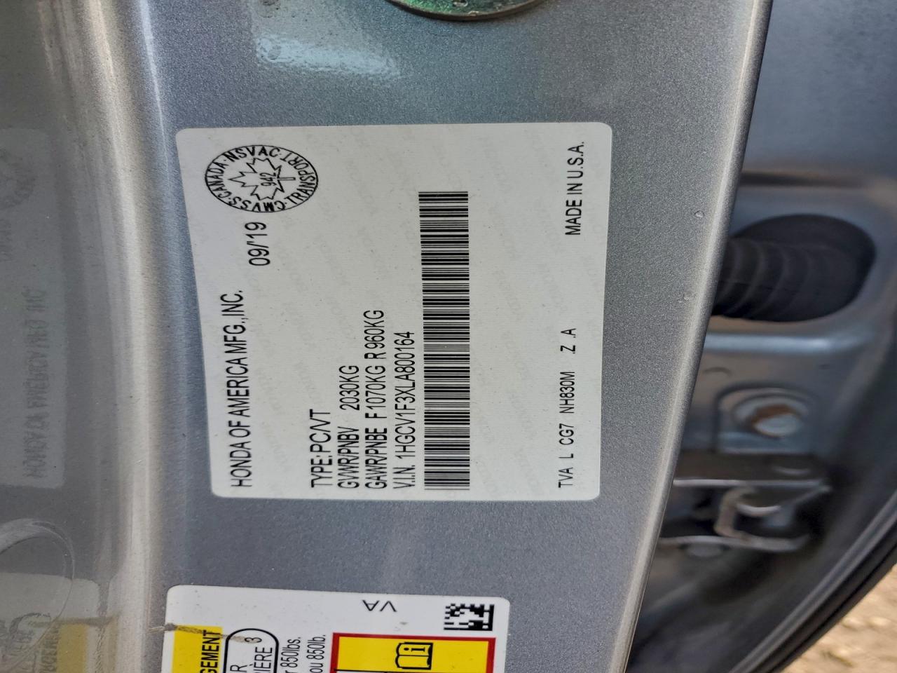 2020 Honda Accord Sport VIN: 1HGCV1F3XLA800164 Lot: 93789865