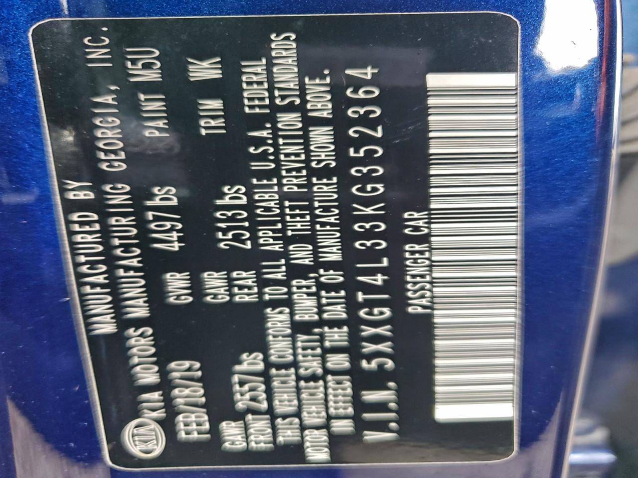 2019 Kia Optima Lx VIN: 5XXGT4L33KG352364 Lot: 93843245