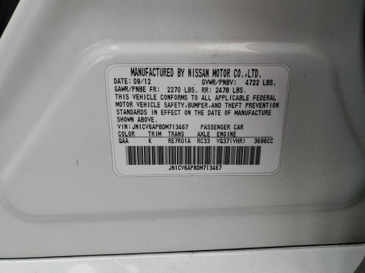 2013 Infiniti G37 Base VIN: JN1CV6AP8DM713467 Lot: 85434685