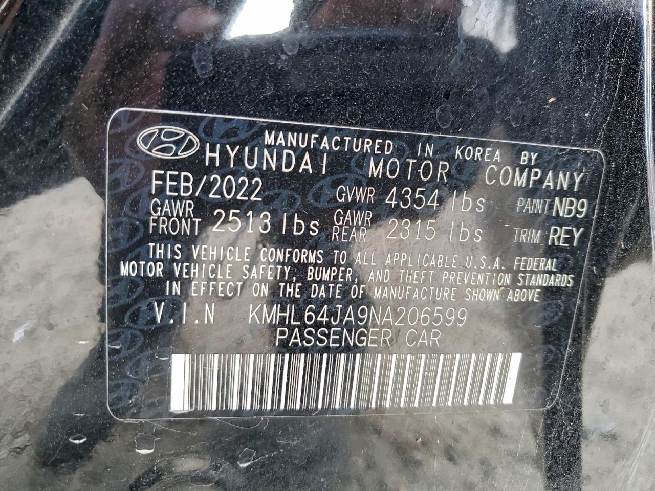 2022 Hyundai Sonata Sel VIN: KMHL64JA9NA206599 Lot: 93720455