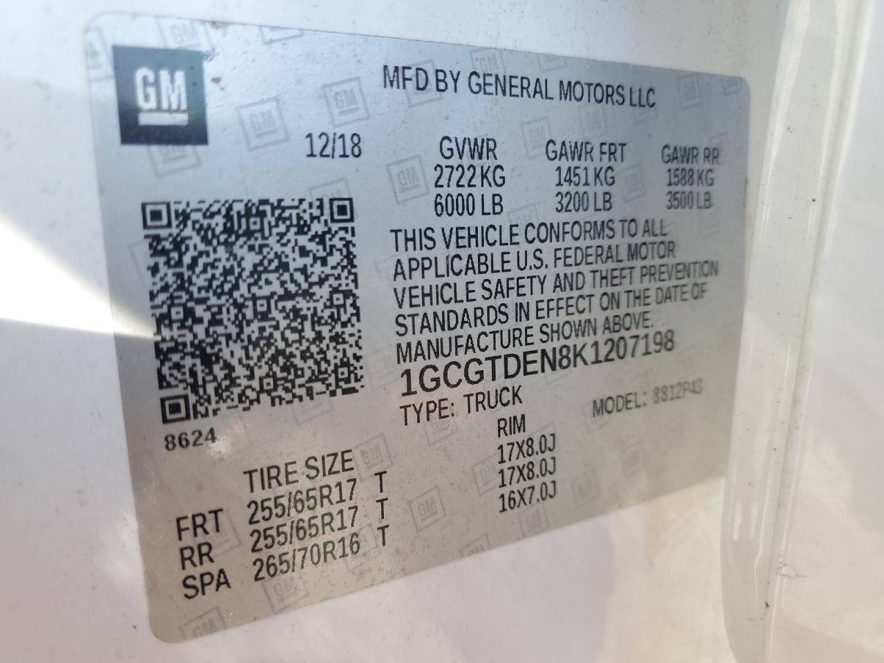 2019 Chevrolet Colorado Z71 VIN: 1GCGTDEN8K1207198 Lot: 92466655