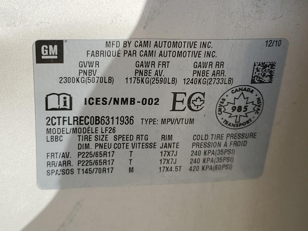 2011 GMC Terrain Sle VIN: 2CTFLREC0B6311936 Lot: 92652725