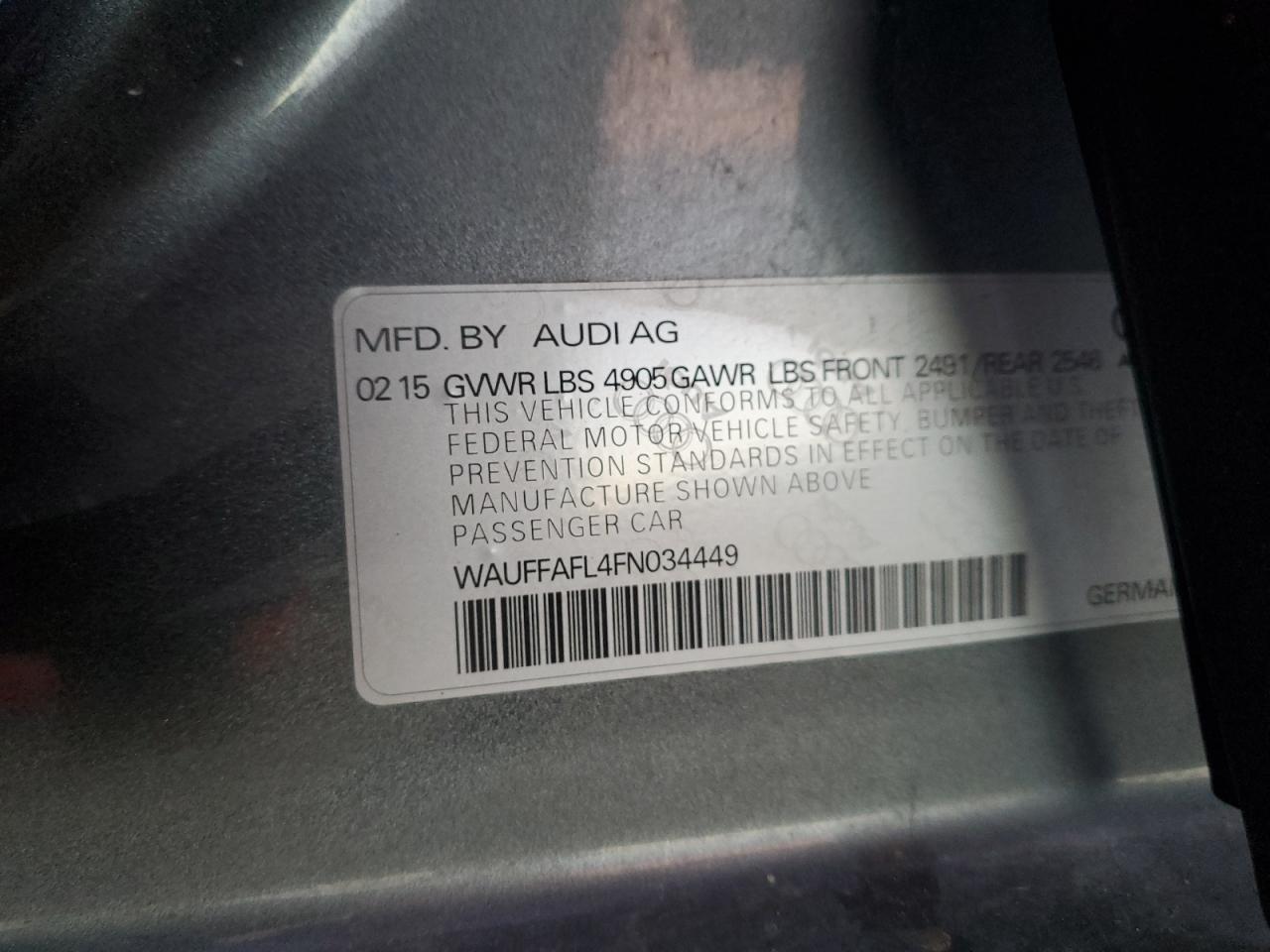 2015 Audi A4 Premium Plus VIN: WAUFFAFL4FN034449 Lot: 93284105