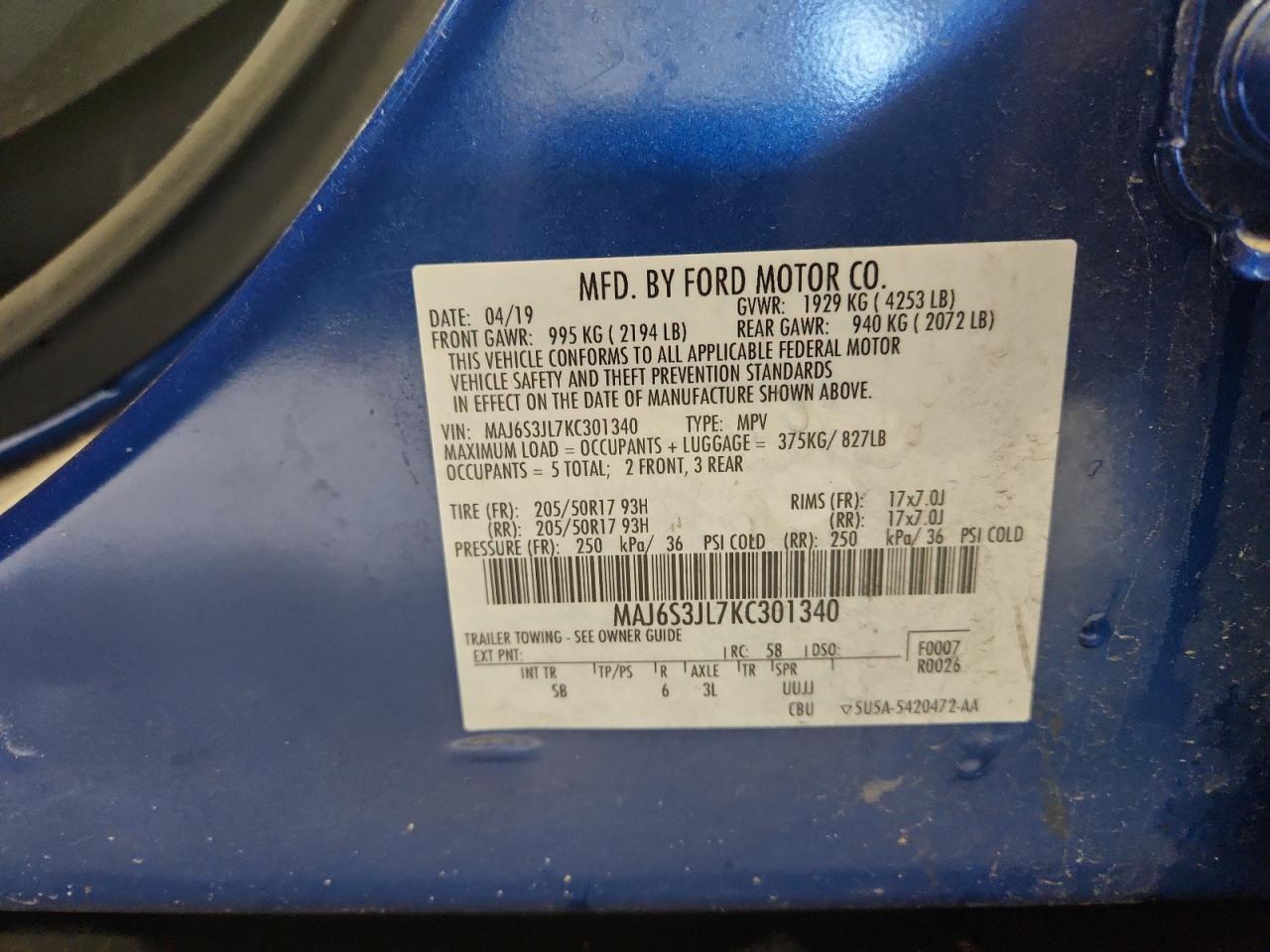 2019 Ford Ecosport Ses VIN: MAJ6S3JL7KC301340 Lot: 93232795