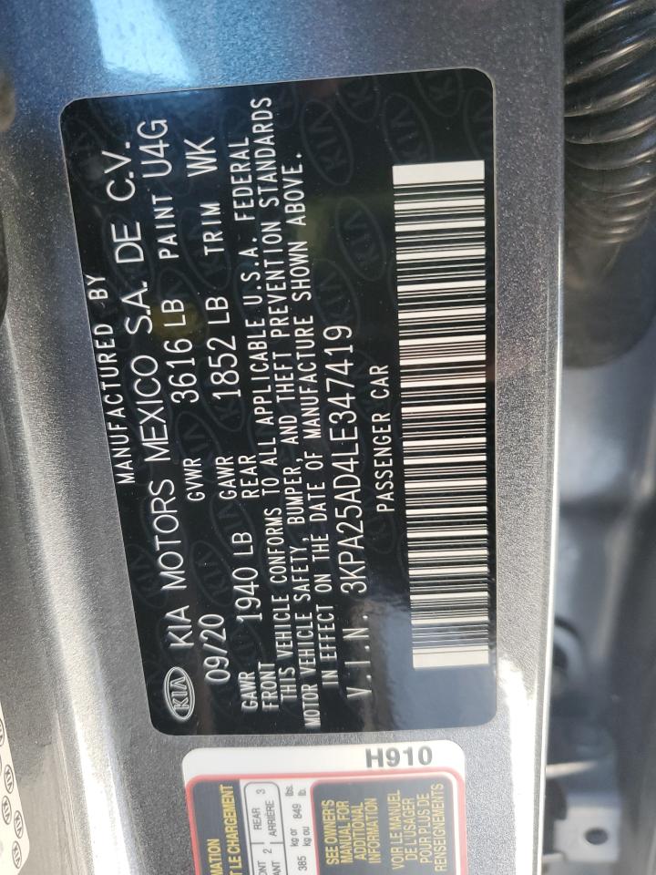 2020 Kia Rio Lx VIN: 3KPA25AD4LE347419 Lot: 91937975