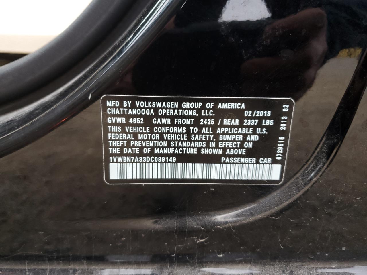 2013 Volkswagen Passat Se VIN: 1VWBN7A33DC099149 Lot: 93319535