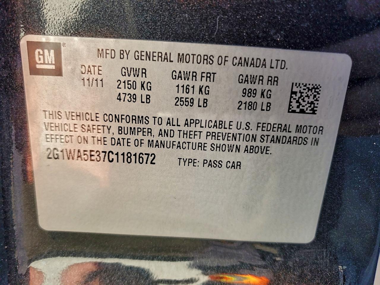 2012 Chevrolet Impala Ls VIN: 2G1WA5E37C1181672 Lot: 93173215