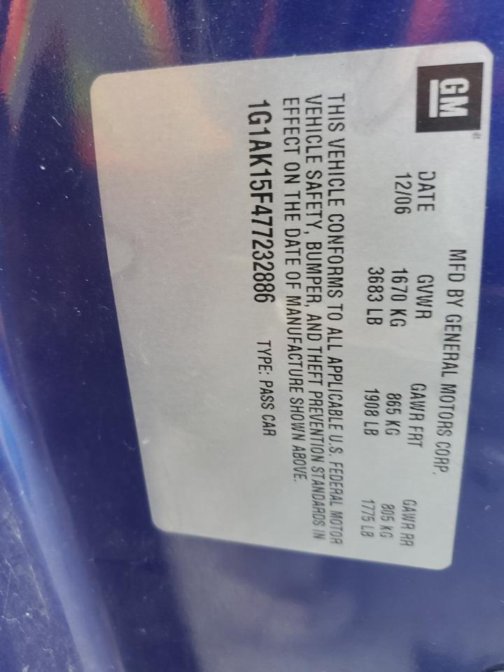 2007 Chevrolet Cobalt Ls VIN: 1G1AK15F477232886 Lot: 93761935